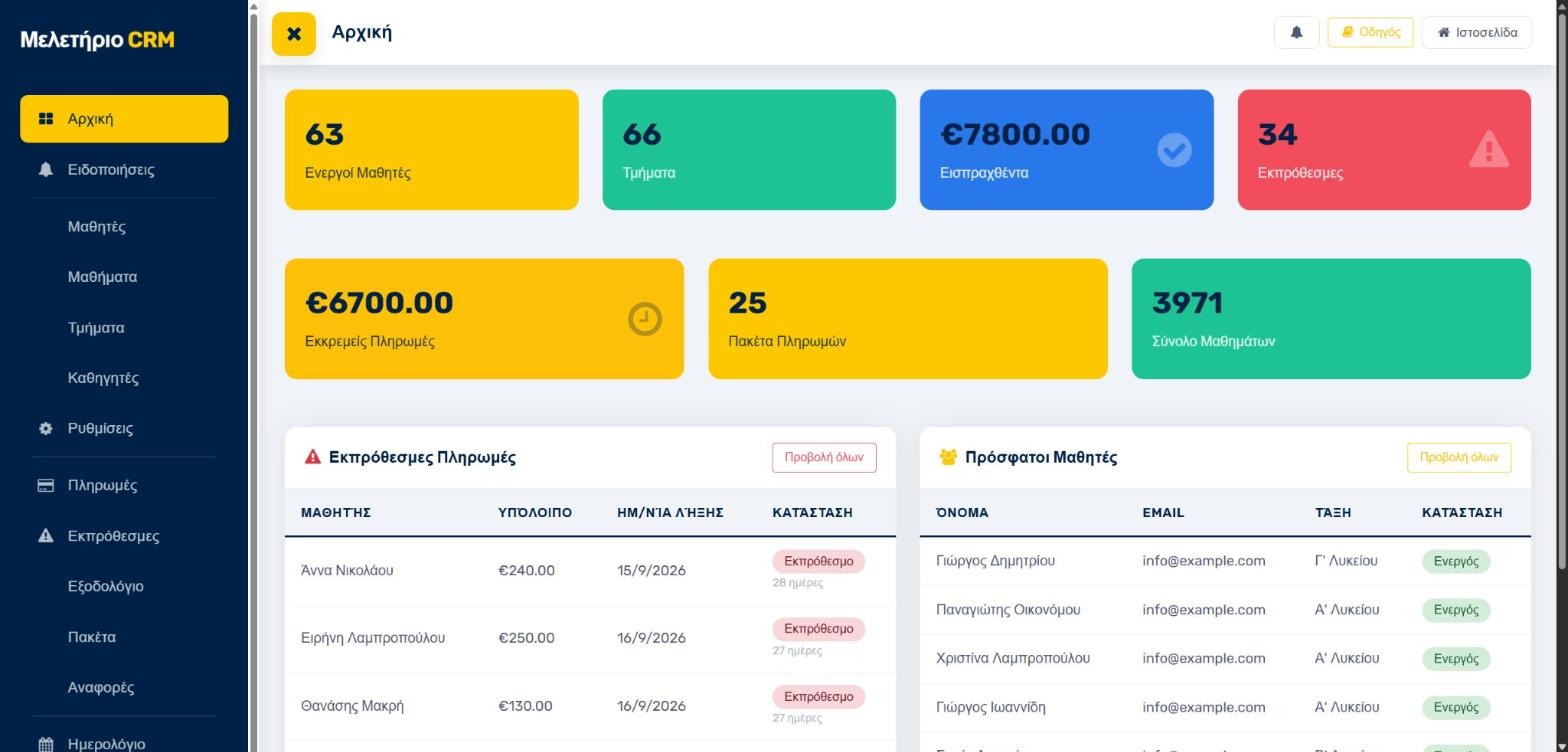 Screenshot of an internal management system